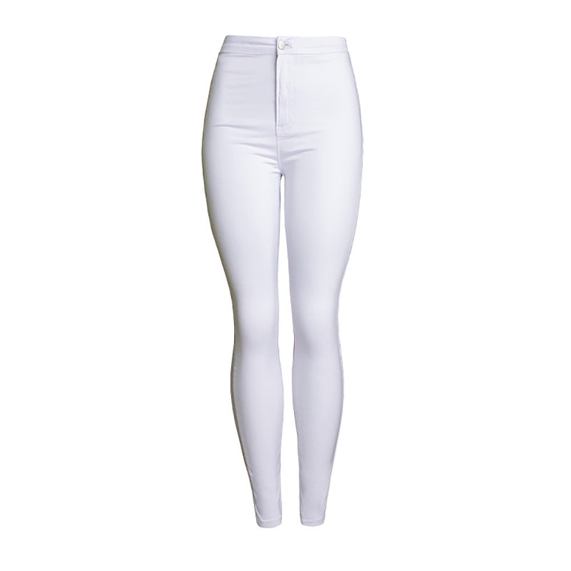 Calça jeans feminina cintura alta branca básica fashion stretch skinny