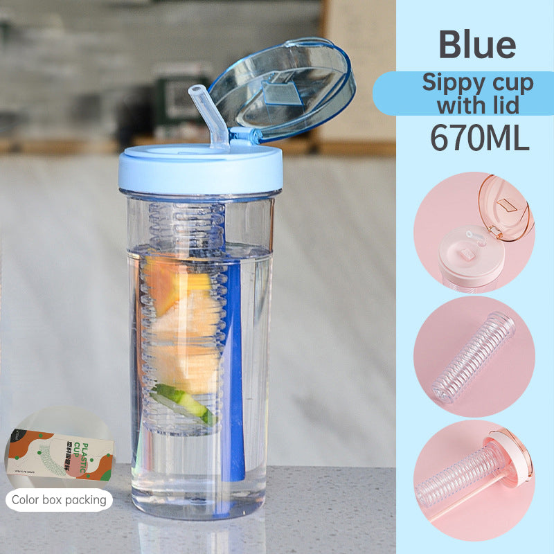Taza de jugo de verano, taza con pajita para niños, taza de plástico para estudiantes, taza de agua de gran barriga, alta belleza y gran capacidad