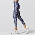 Calça legging feminina retrô metálica cobra, academia, azul prata brilhante, fitness, treino, ioga, cintura alta, roupas esportivas